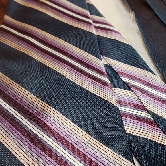 Tommy Hilfiger Blue, Pink, Purple, Gold and White Striped Silk Tie - Picture 3 of 4